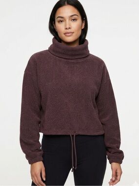 45 Aerie Cropped Brown Sherpa Fleece Turtleneck Pull Over Sweater XS